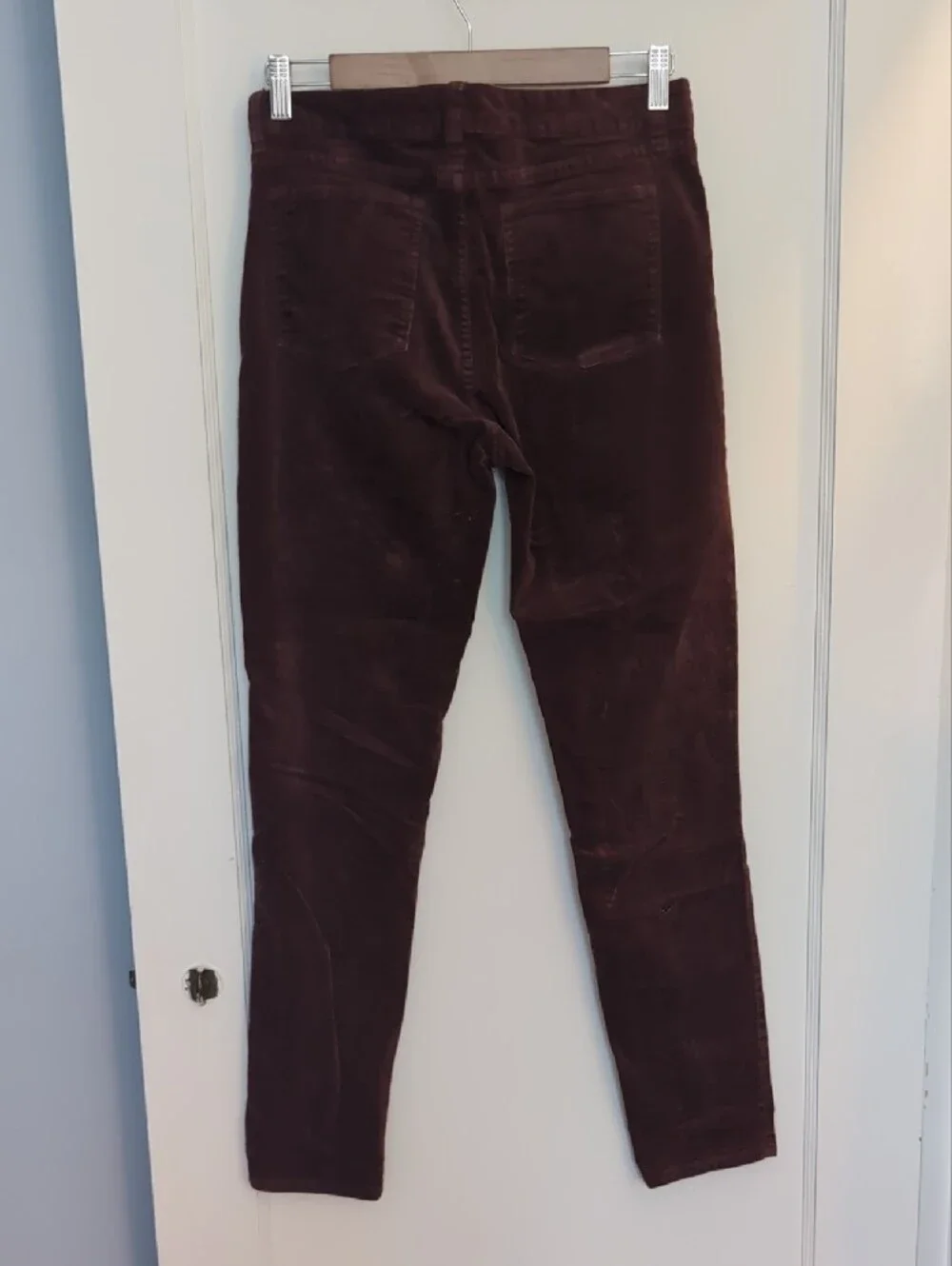 J. Crew Stretch Velvet Pants in Burgundy